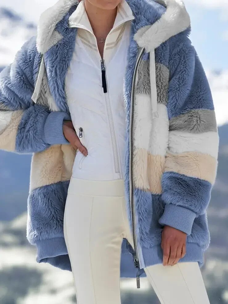 Amber - striped winter coat for women