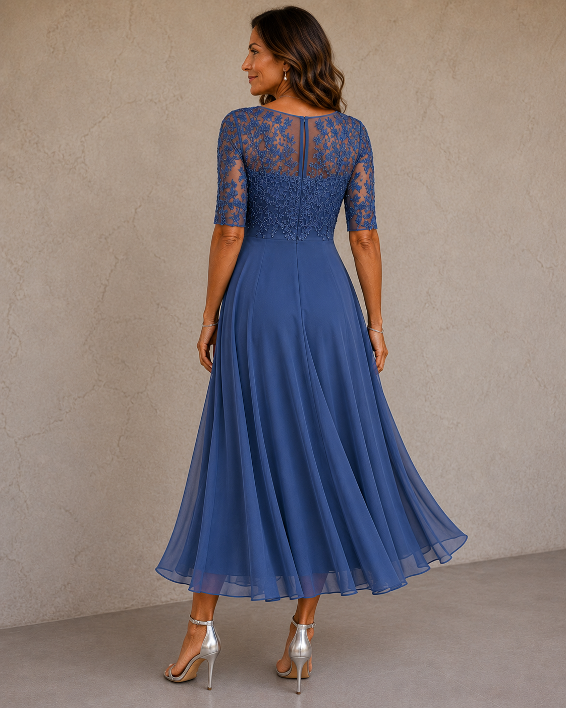 ELEONORA | Lace & Chiffon Midi Dress