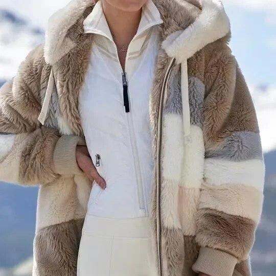 Amber - striped winter coat for women