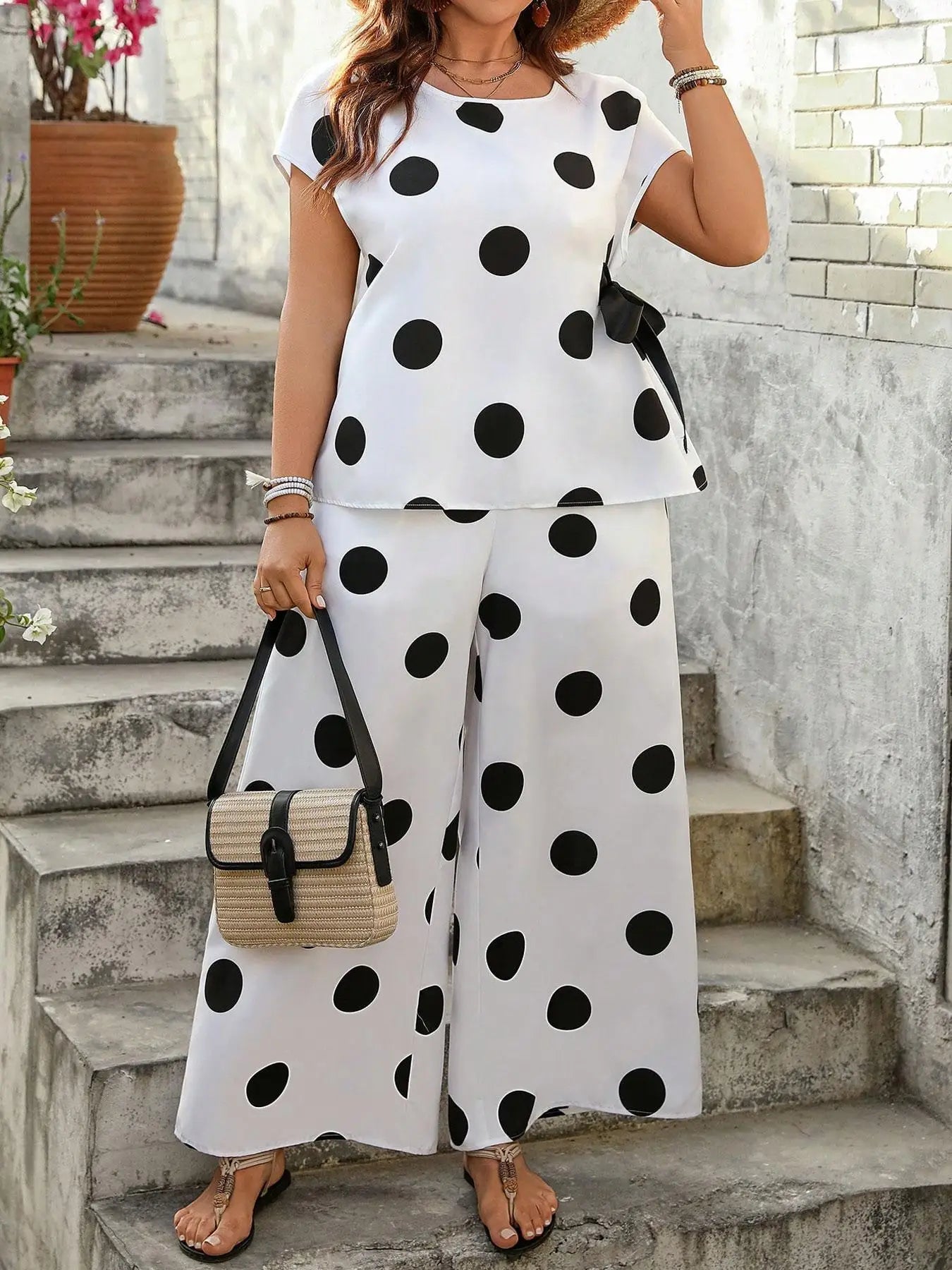 Plus Size - Two-Piece Set Polka Dot Print