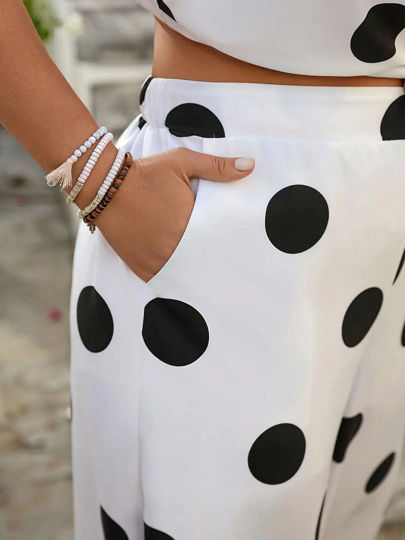 Plus Size - Two-Piece Set Polka Dot Print