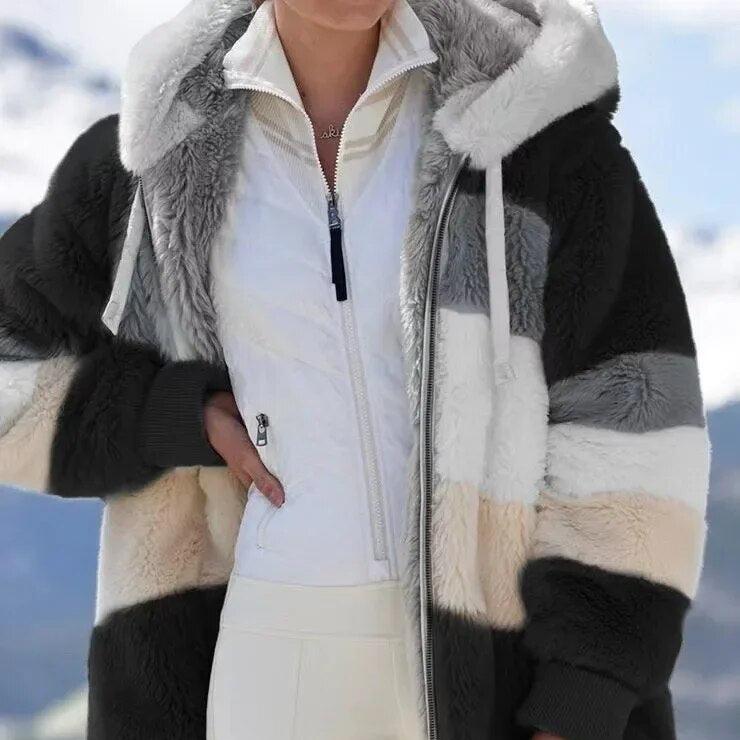 Amber - striped winter coat for women