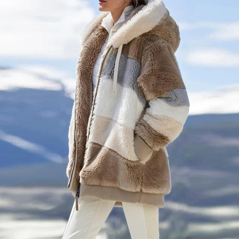 Amber - striped winter coat for women