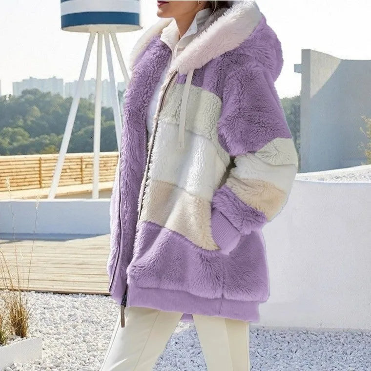 Amber - striped winter coat for women