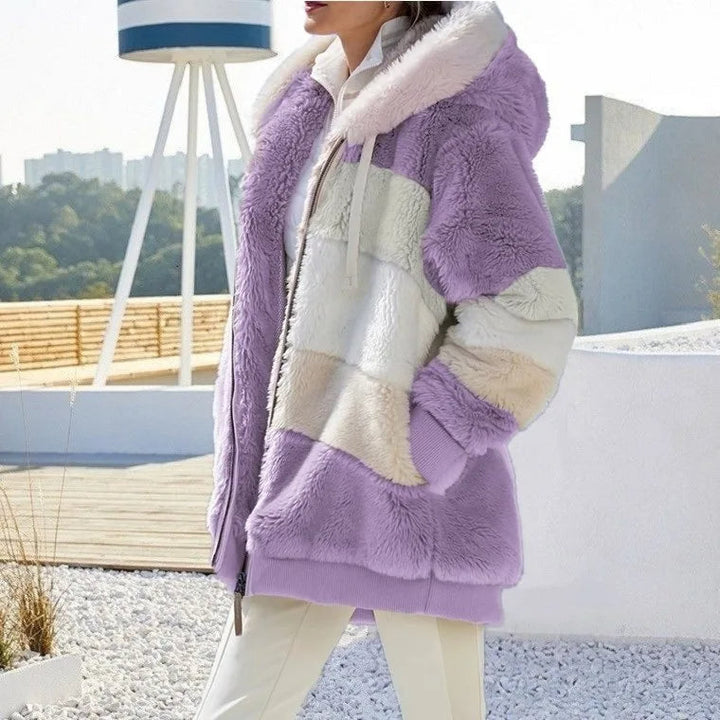 Amber - striped winter coat for women